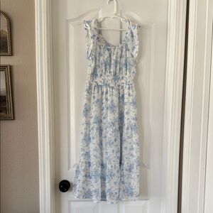 Light Blue Floral Ruffle Midi Dress